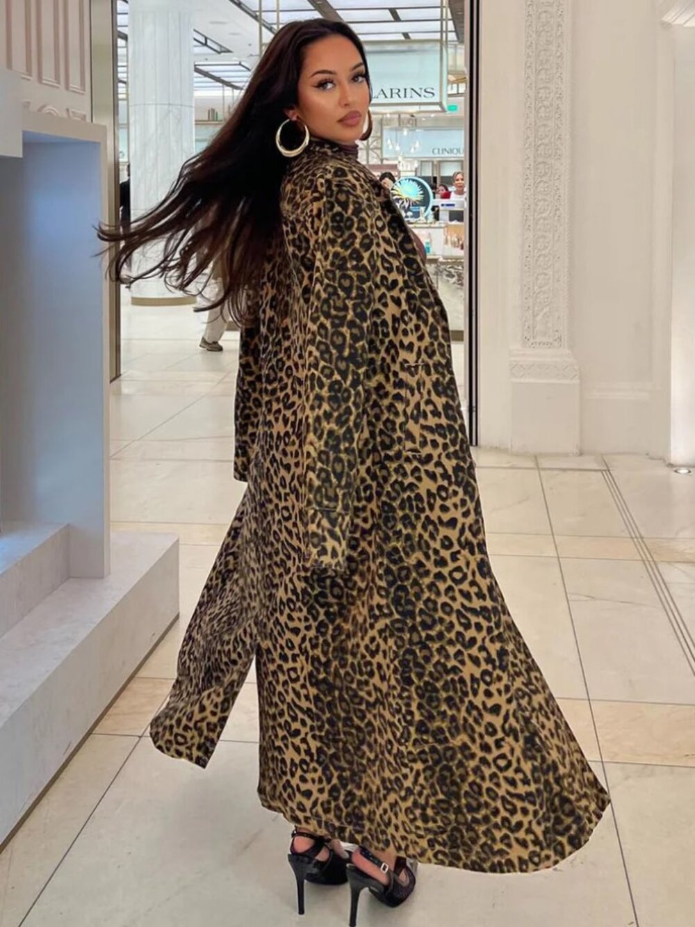 NEW! FASHION NOVA 'About The Action' Denim Animal Print Leopard Trench Coat - Picture 8 of 8